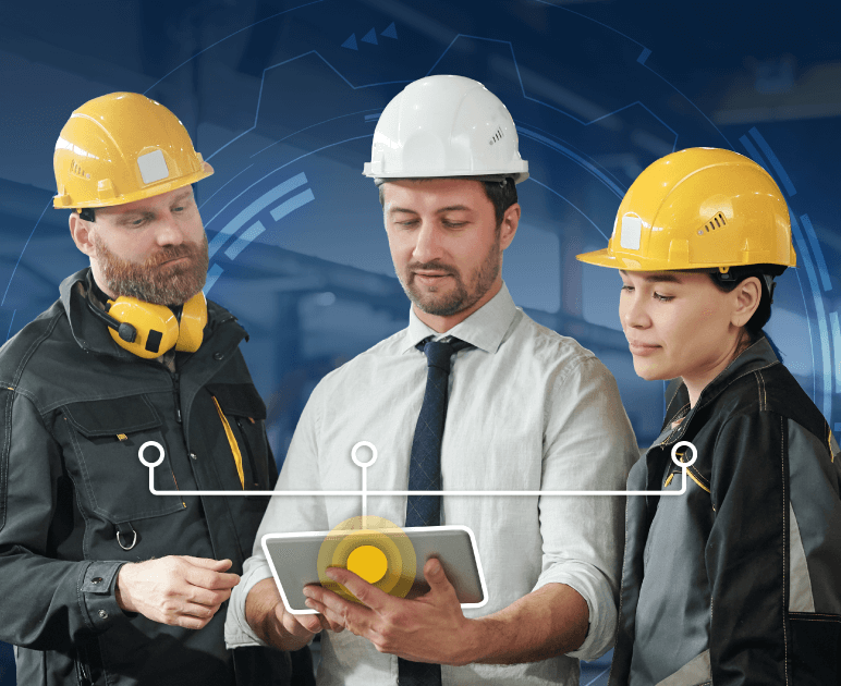 Group of maintenance managers looking at an iPad